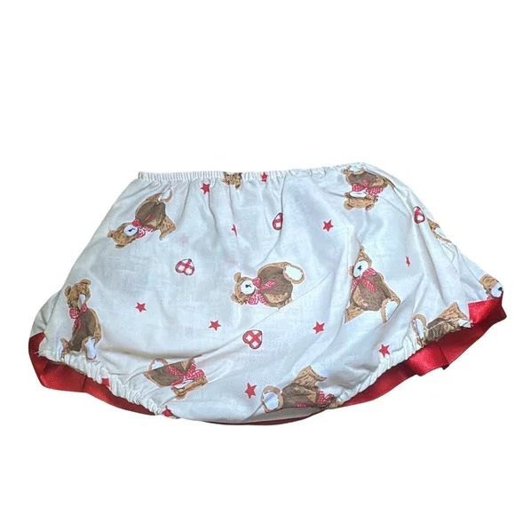 Vintage Baby Diaper Cover Skirt Holiday Ruffle Bloomers Skirt Red Bow Girls 3-6M - Picture 3 of 7